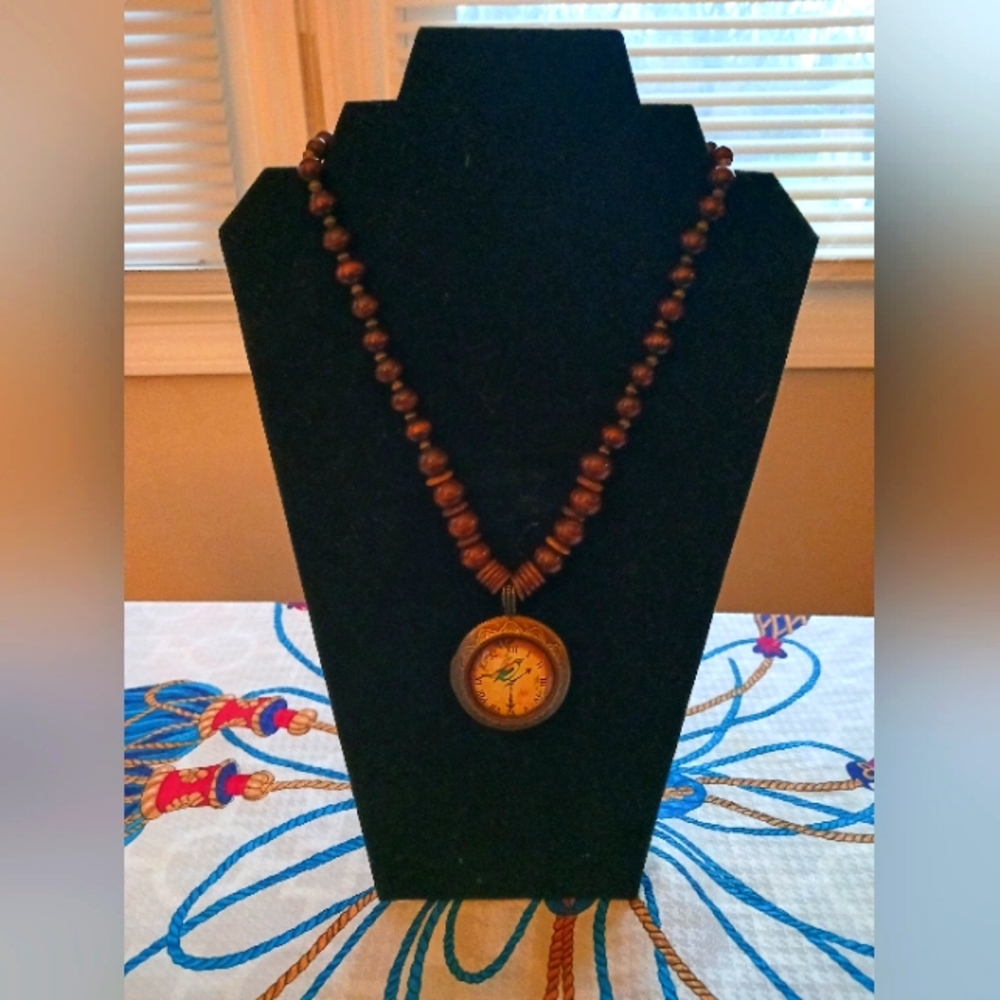 Wood beaded necklace with locket